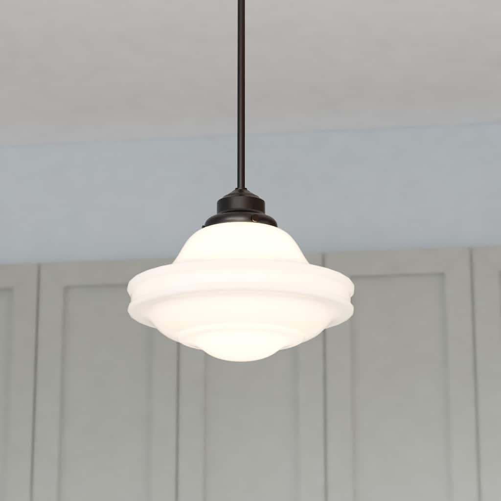 VAXCEL Huntley 1 Light Farmhouse Schoolhouse Pendant White Glass