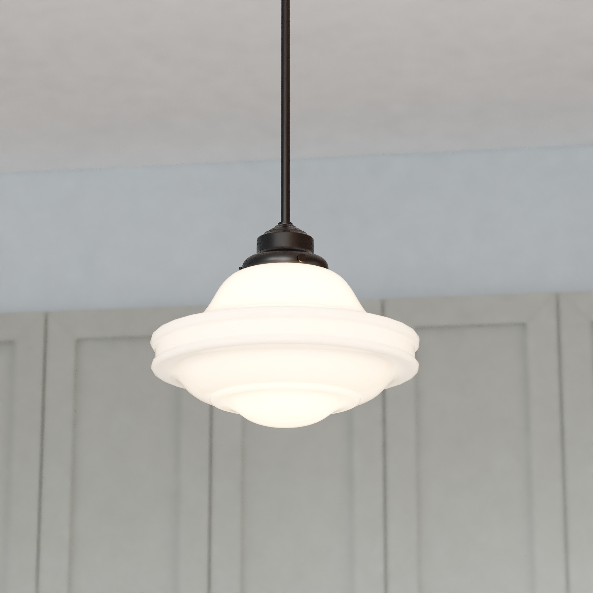 VAXCEL Huntley 1 Light Farmhouse Schoolhouse Pendant White Glass