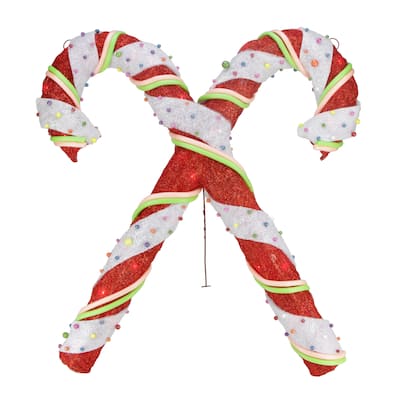 26" Red and White Lighted Sisal Double Candy Cane Christmas Outdoor Decoration