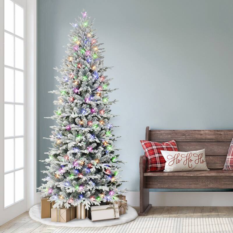 7.5' Flocked Northern Fir Medium Artificial Tree Color Select LED - 7.5 Foot