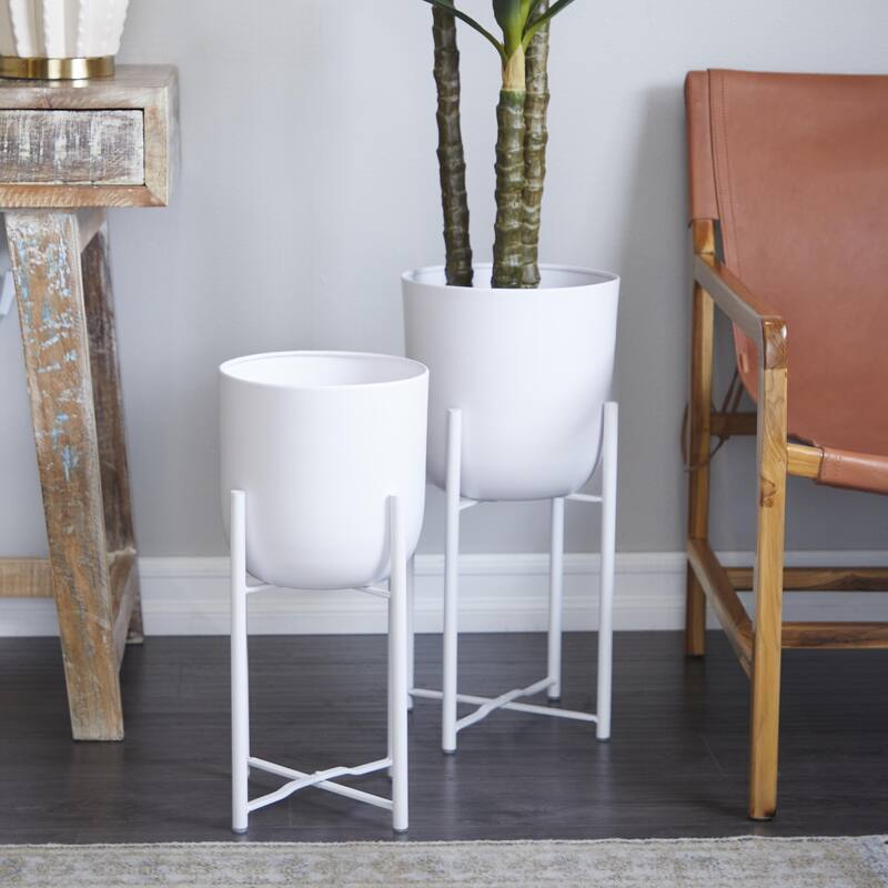Metal Indoor Outdoor Planter with Removable Stand - Set of 2 Black or White - CosmoLiving by Cosmopolitan