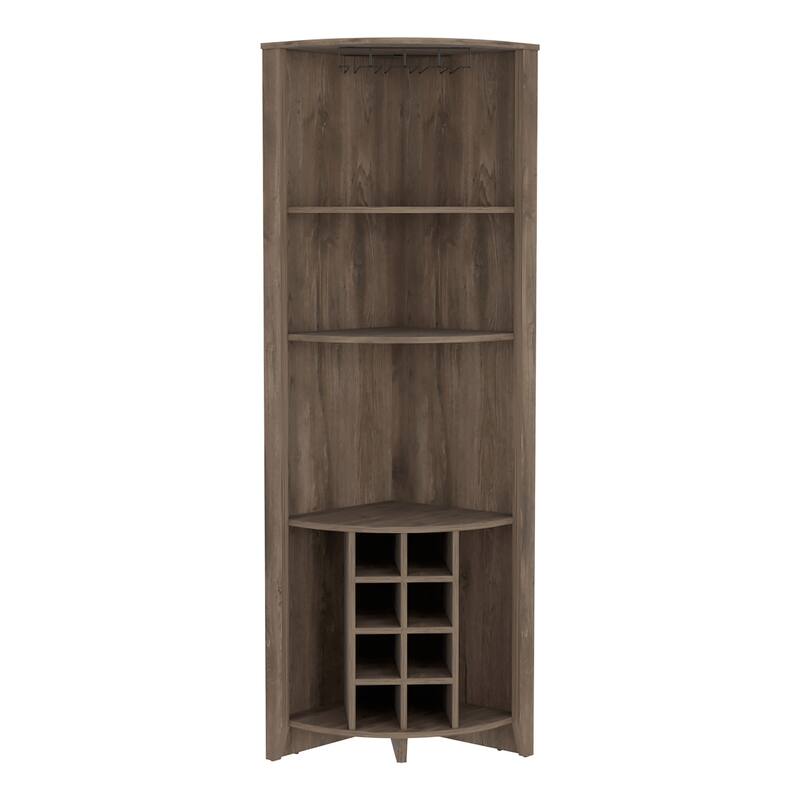 Modern Corner Bar Cabinet with 8 Built-In Wine Racks and 3 Shelves for Storage and Display