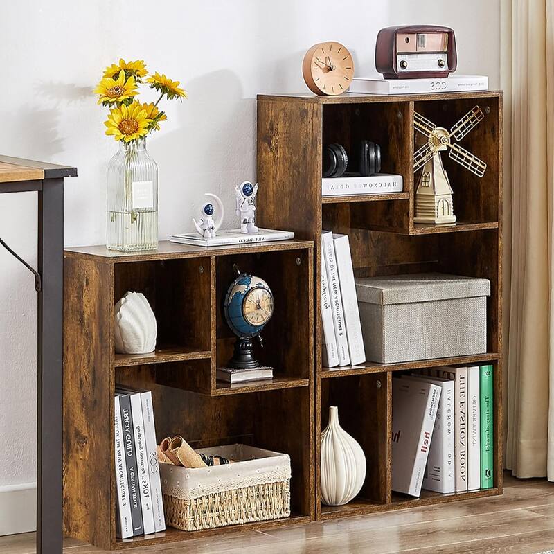 VECELO Wide Wood Organizer Bookcase Sets - 8 Cubes - Brown