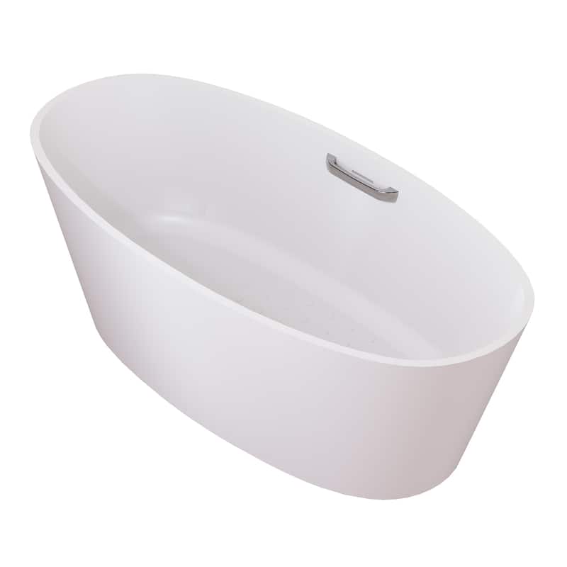 63 in. x 30 in. Solid Surface Stone Resin Freestanding Soaking Bathtub in. White with Tub Grab Bar and Drain Assembly - Matte White (Chrome Grab Bar) - 63 in. x 30 in.