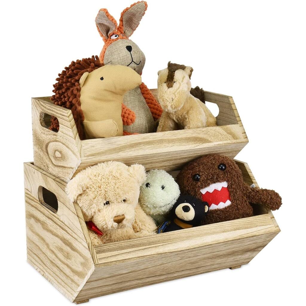 Wooden Stackable Bin Boxes with Handles - S