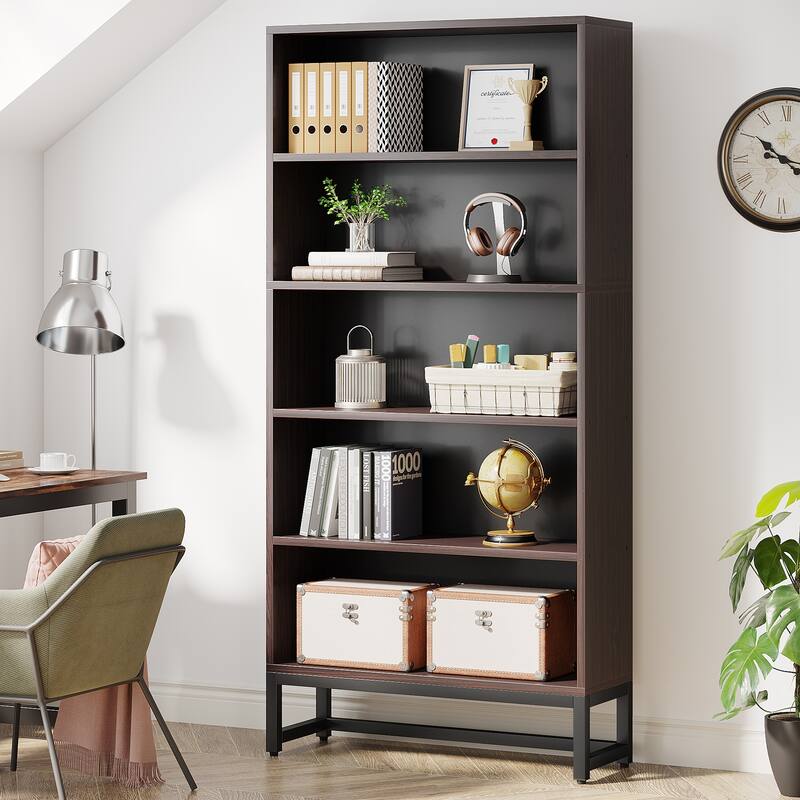 70.8 Inches Tall Bookcase and Bookshelf, 5-Tier Large Bookcases - 11.81"D x 31.5"W x 70.87"H - Sandalwood