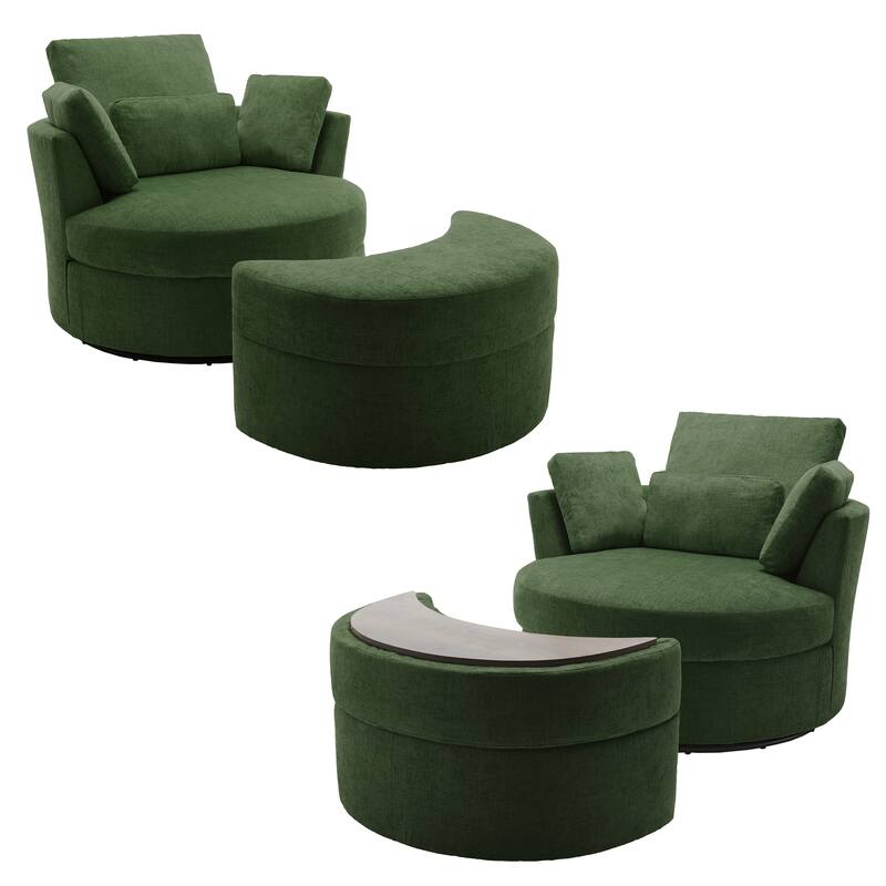 Upholstered Swivel Accent Barrel Chair And Storage Ottoman Sets
