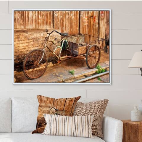 Designart 'Vintage Retro Country Bike' Cabin & Lodge Framed Canvas Wall Art