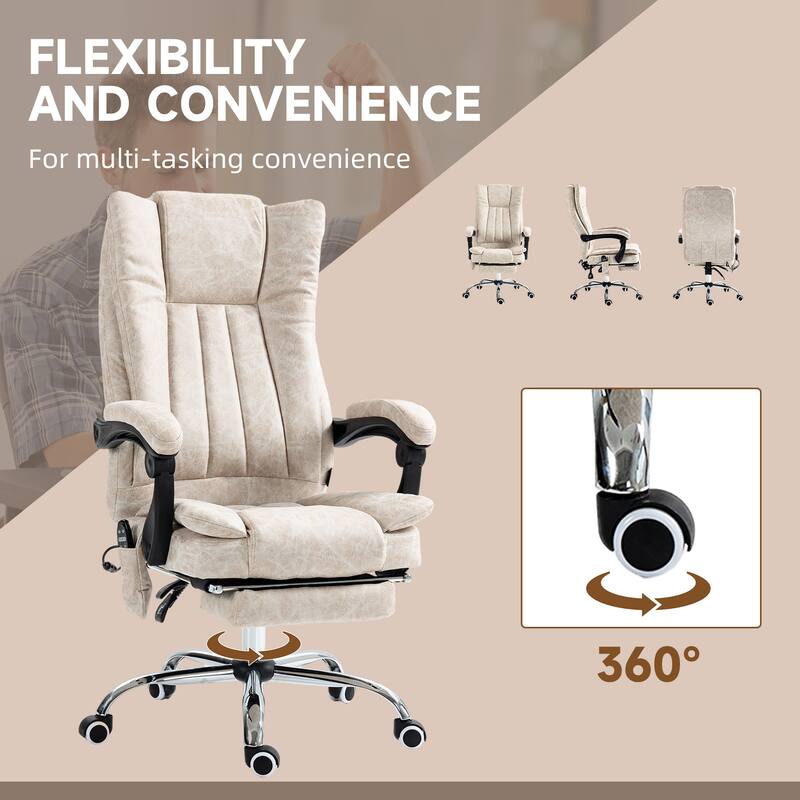 Modern Microfiber Office Chair, High Back Computer Chair with 6 Point Massage, Heat, Adjustable Height and Retractable Footrest