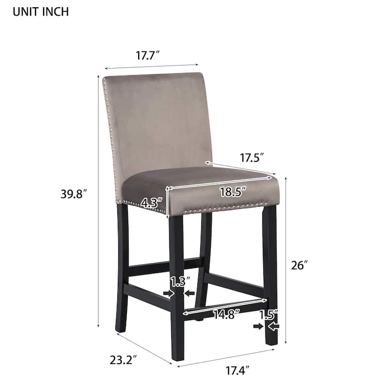 5-piece Counter Height Dining Table Set with Faux Marble Top Dining Table and Four Velvet-Upholstered Chairs for Restaurant