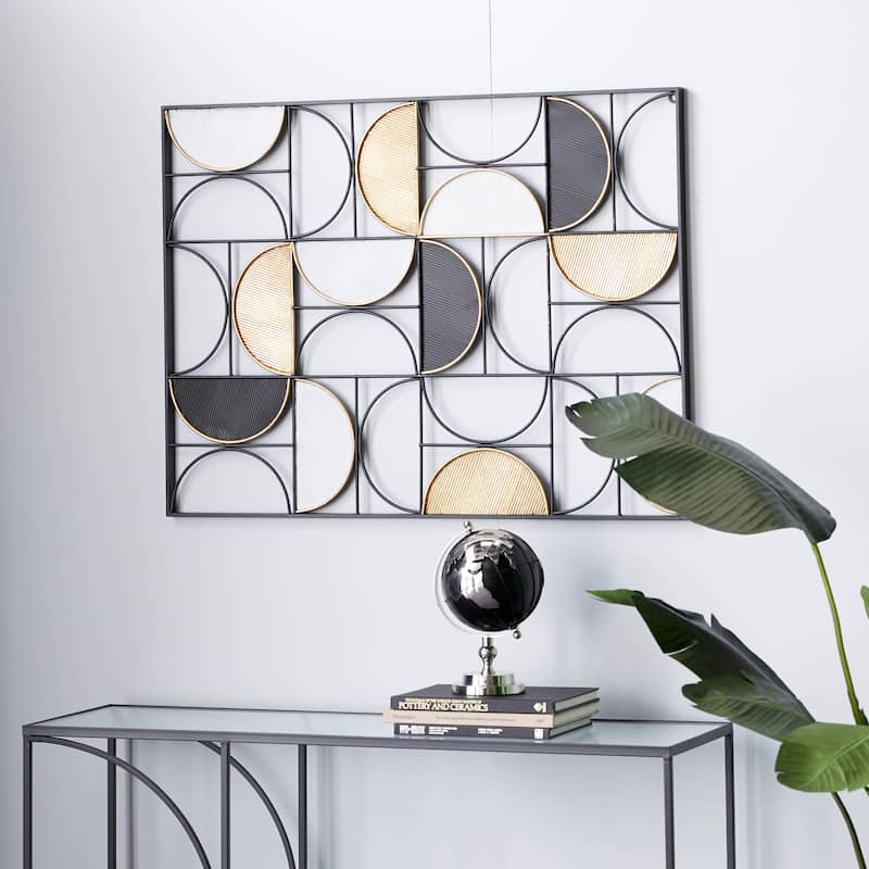Black Metal Half Moon Geometric Home Wall Decor with Gold Detailing