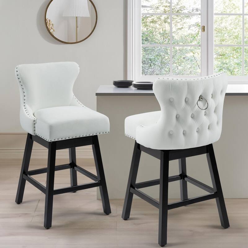 AVAWING Set of 2 Upholstered Fabric Bar Stools Chairs