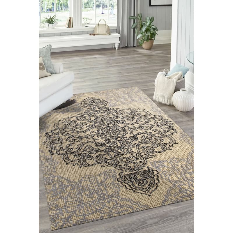Hand-Tufted Wool Medallion Rug, Elegant Ivory Area Rug for Living Room, Bedroom, Office, Home Décor, Stylish - 8'9 x 11'9