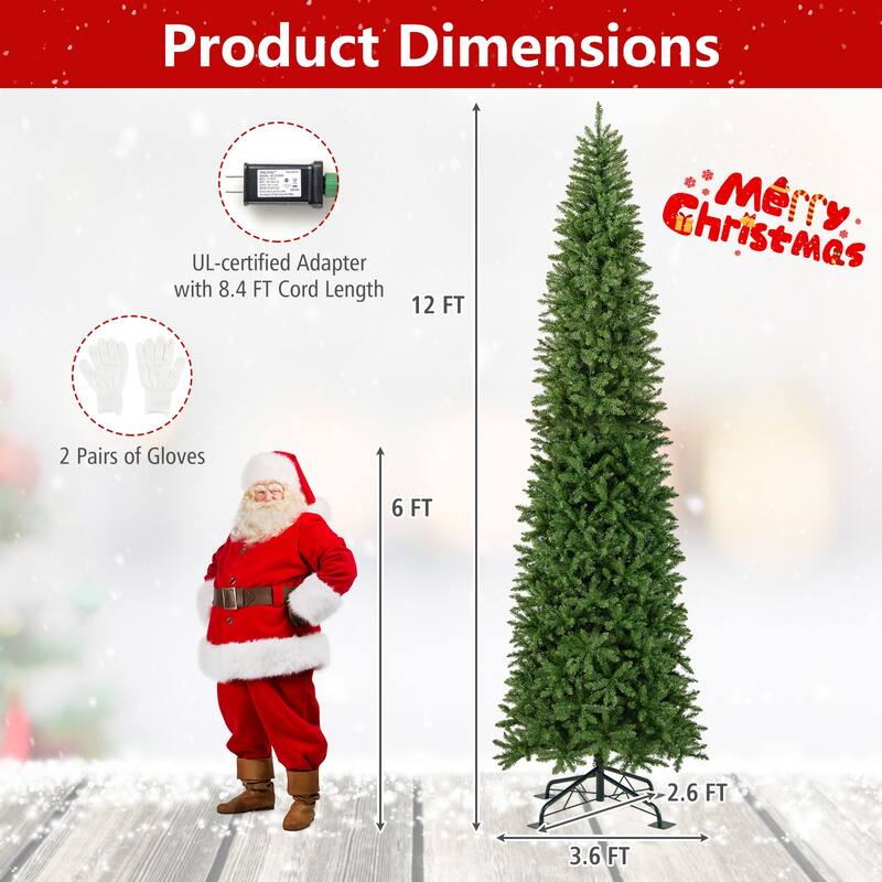 Gymax 12 FT Pre-Lit Artificial Christmas Tree w/2840 Branch Tips &