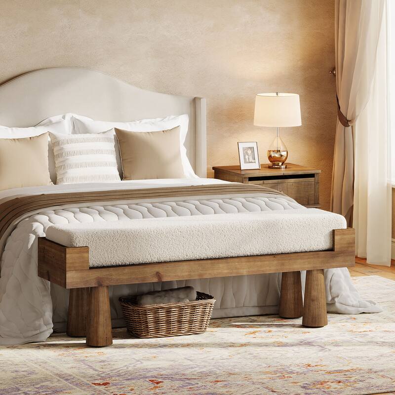 47 Inch Upholstered Entryway Bench, Shoe Bench Padded Seat with Solid Wood Legs