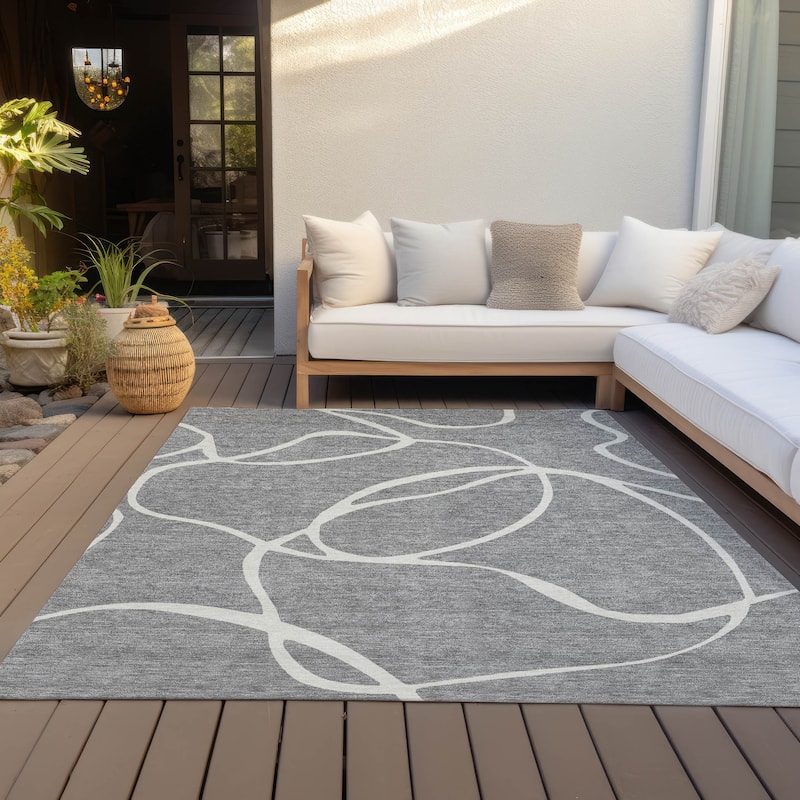 Machine Washable Indoor/ Outdoor Abstract Modern Chantille Rug