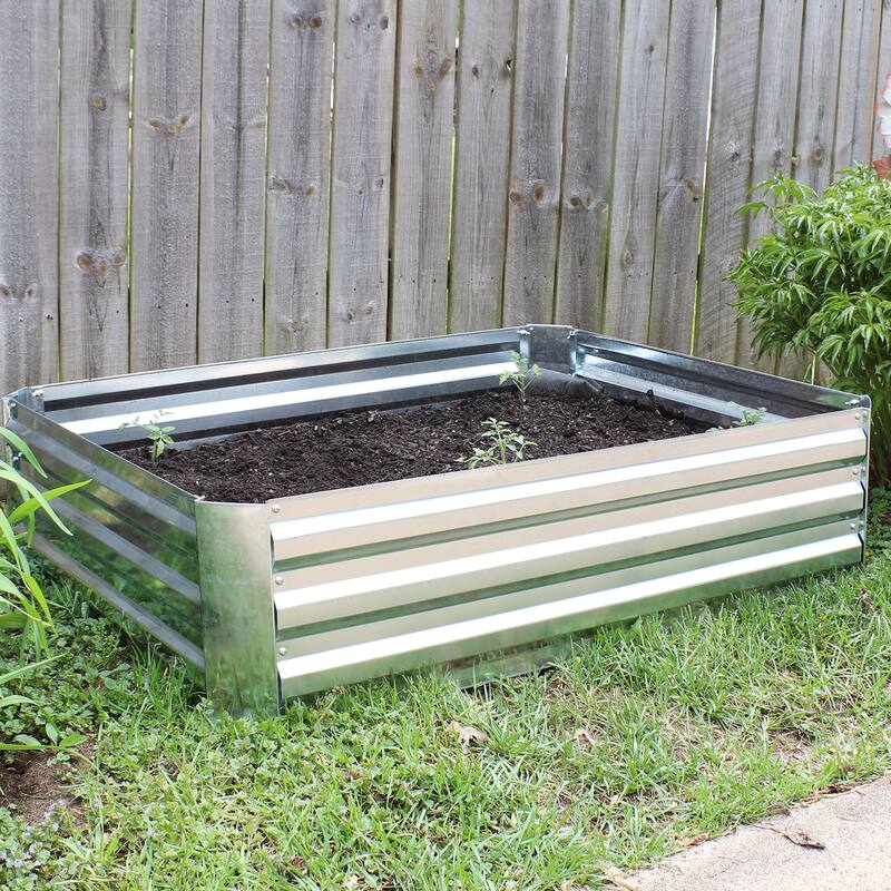 Sunnydaze Galvanized Steel Raised Garden Bed - 4' x 3' - 47.5" x 35.5" x 11.75" - Silver