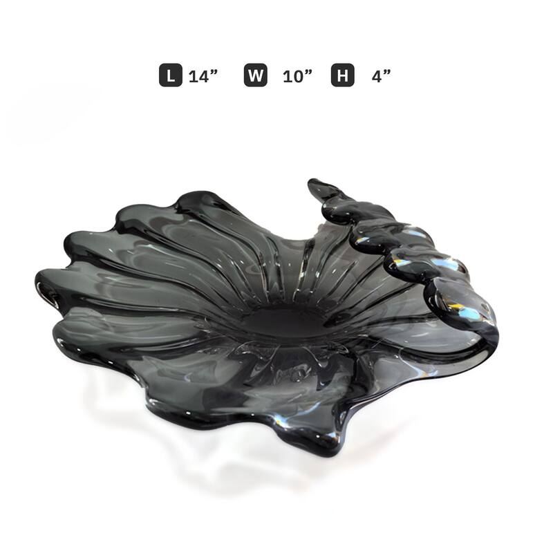 Modern Sculptural Glass Centerpiece Bowl Decorative Accent 14"x10"