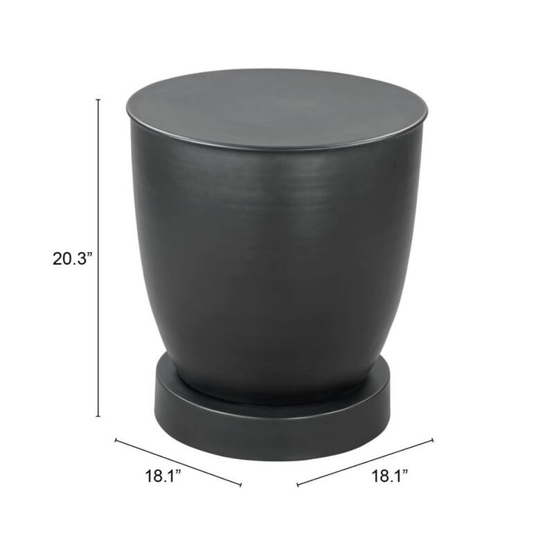 20" Black Round Iron Side Table with Drum Base and Powder Coated Finish Perfect for Living Room or Bedroom