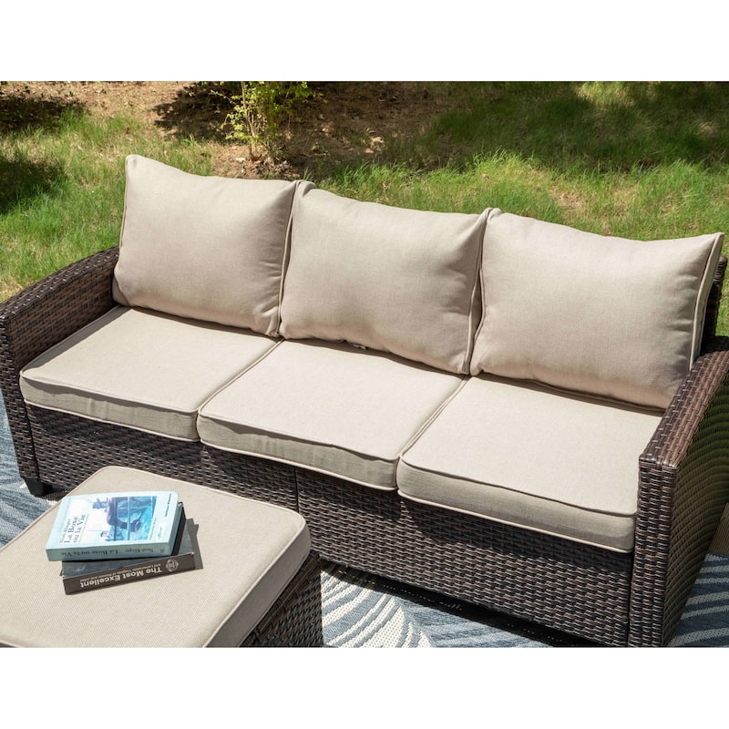 7/9-Seat Patio Furniture Wicker Rattan Outdoor High-back Sectional Sofa Conversation Set with Firepit Table