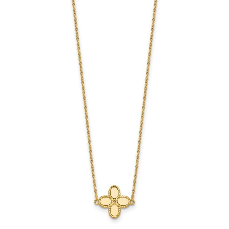 Curata Italian 14k Yellow Gold 16" 12.4mm Beaded Clover Necklace (Lobster)