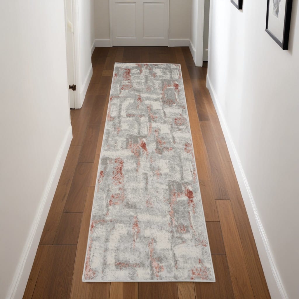 Faqoj Power Loomed Abstract Modern Non Skid Stain Resistant Low Pile Area Rug By HomeRoots - 90' X '27' X '0.25