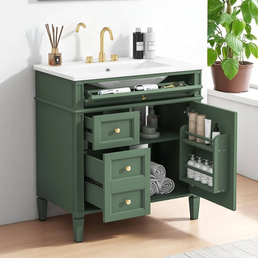 30" Bathroom Vanity with Sink - MDF and Solid Wood Cabinet, Roman Legs,Undermount Ceramic Sink,Freestanding Cabinet