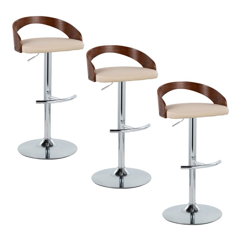 Grotto Adjustable Barstool with Chrome Base- Set Of 3 - Walnut/Cream