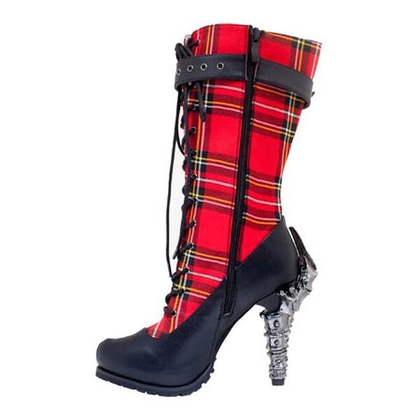 red plaid boots womens