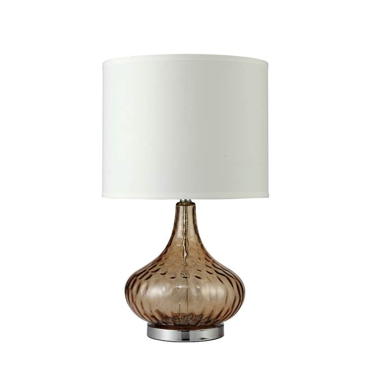 24.5" Tall Glass Table Lamp "Courtney", Amber Glass and Chrome Silver - Multicolor