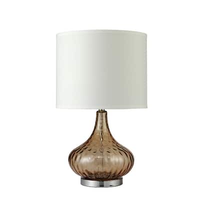 24.5" Tall Glass Table Lamp "Courtney", Amber Glass and Chrome Silver