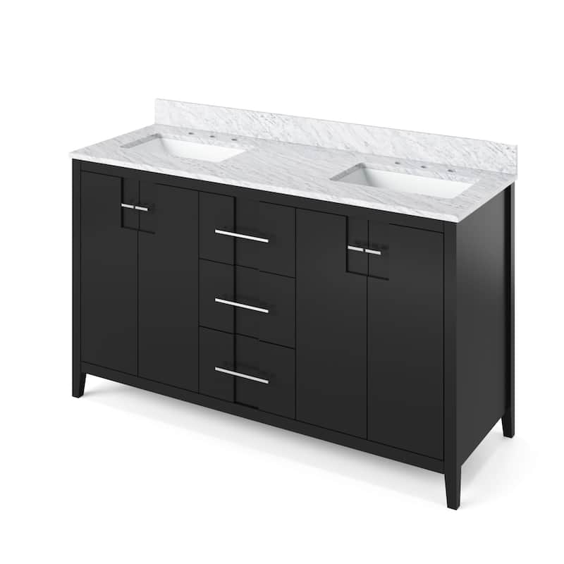 Jeffrey Alexander VKITKAT60R-MARBLE Katara 61" Free Standing Vanity - Black / White Carrara - Anthracite Finish