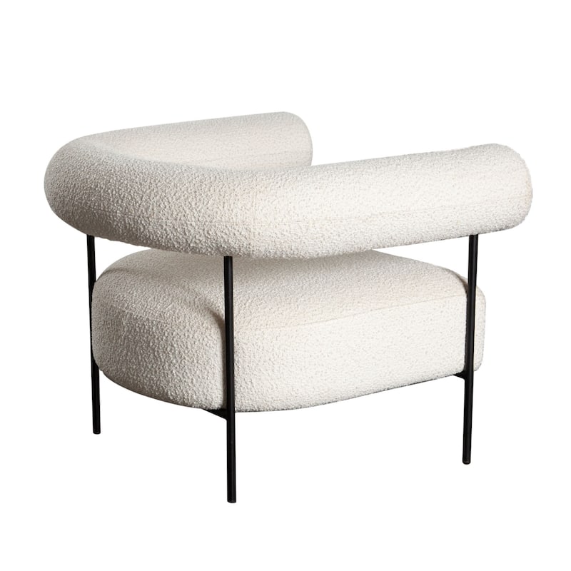 Accent Chair, Ivory Boucle Upholstery, Barrel Design, 39 Inch