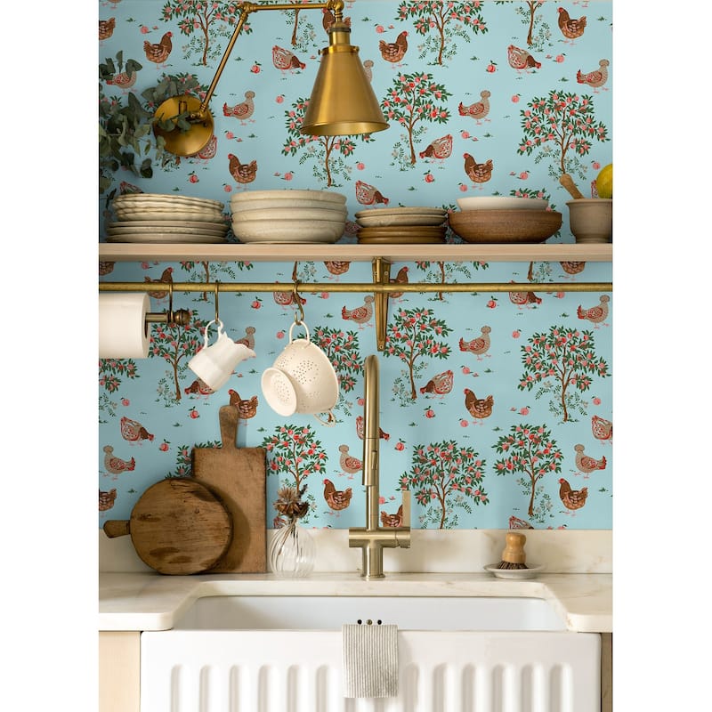 Hen House Aqua Peel and Stick Wallpaper