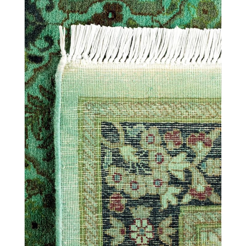 Overton Hand Knotted Wool Vintage Inspired Modern Contemporary Overdyed Green Runner Rug - 2' 6" x 8' 1"