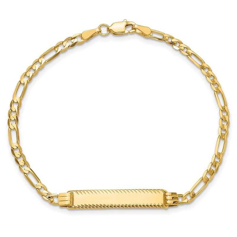 Curata 14k Yellow Gold 3mm Diamond-cut Figaro Link ID Bracelet Options: 7" 8"