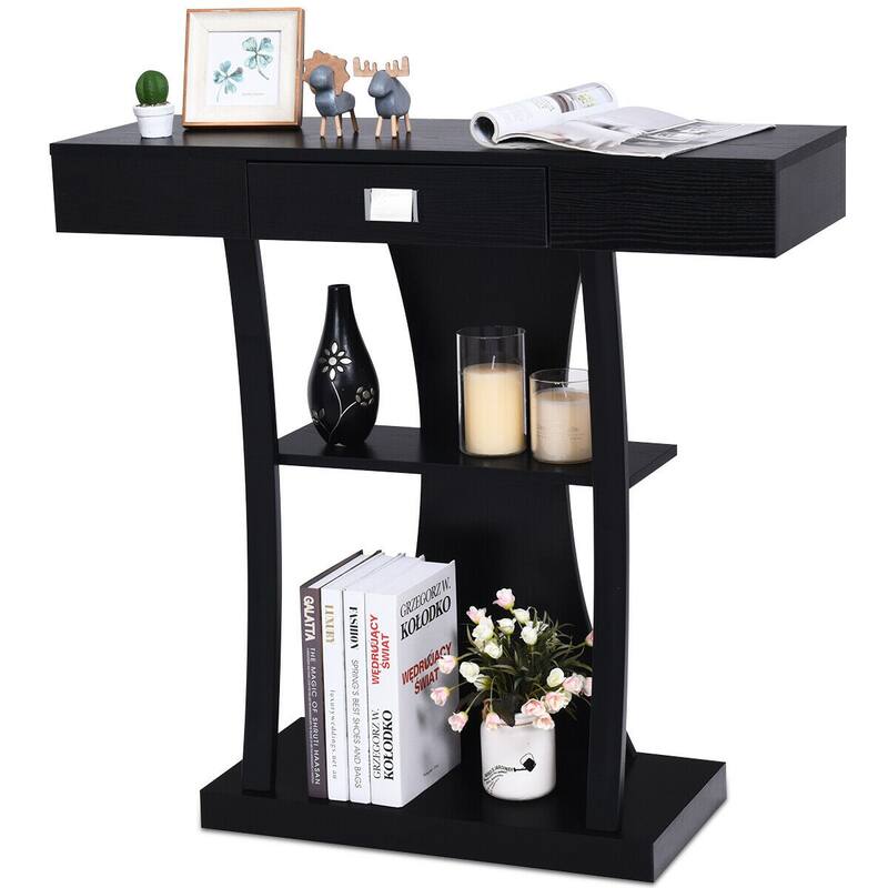 Gymax Console Table Sofa Entry Hallway Porch Desk Storage Display - See Details - Black - Wood - See Details