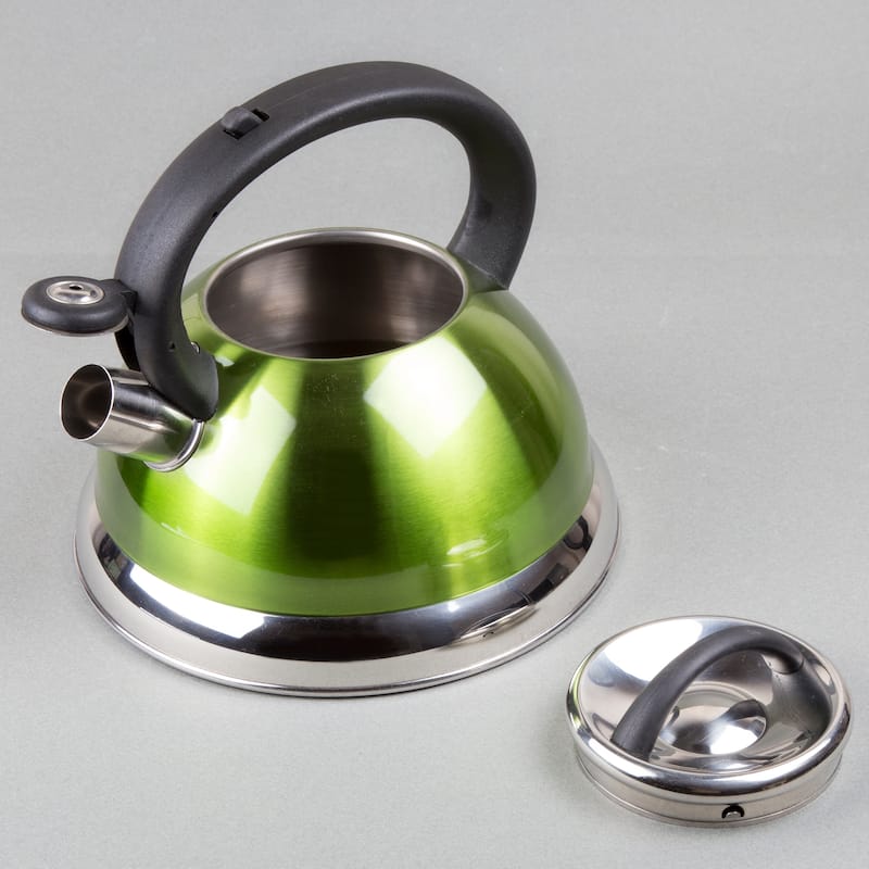Creative Home Alexa 3.0 Quart Stainless Steel Whistling Tea Kettle with Aluminum Capsulated Bottom, Metallic Chartreuse Color