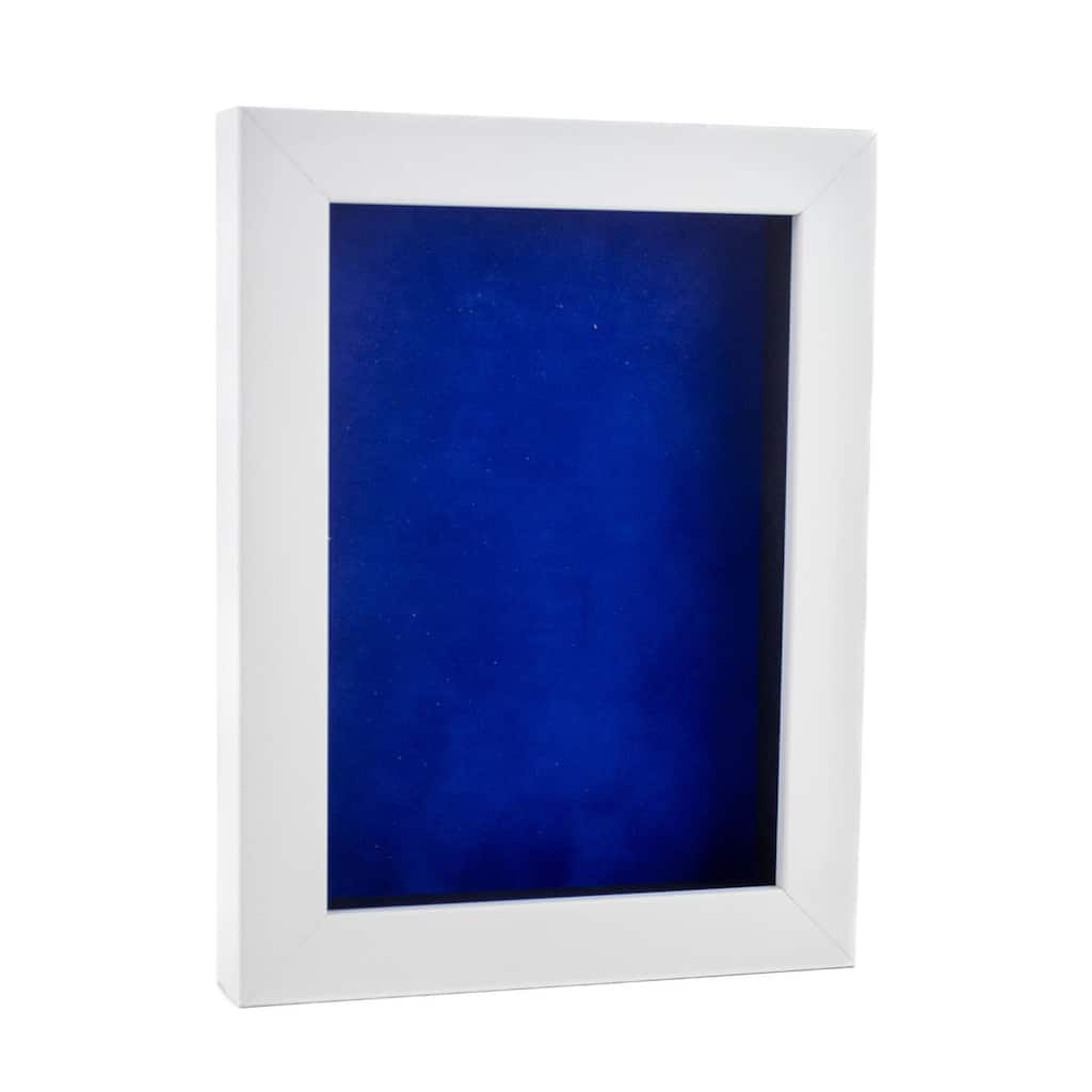 16x20 Shadow Box Frame White Wood | With a 3/4" Usable Display Depth | Includes a Royal Blue Real Suede Texture Acid-Free