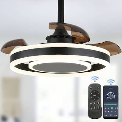 Cusp Barn 22 Inch Modern Retractable Ceiling Fan with Dimmable LED Light and APP Control, Smart 6 Speeds Ceiling Fan for Bedroom