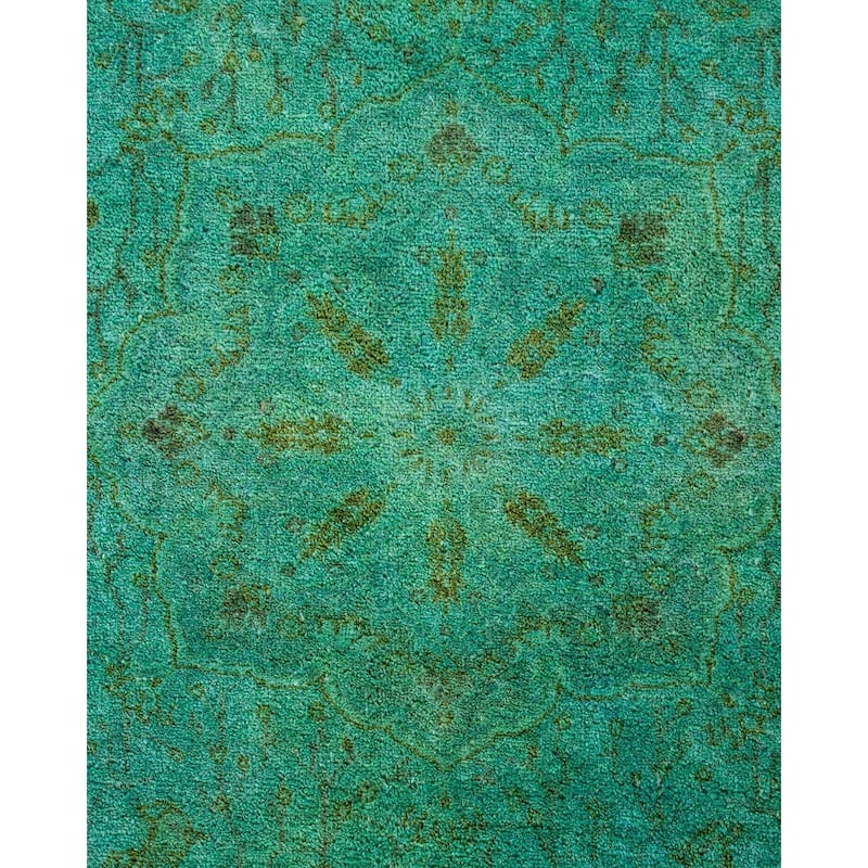 Overton Hand Knotted Wool Vintage Inspired Modern Contemporary Overdyed Green Area Rug - 3' 3" x 5' 3"