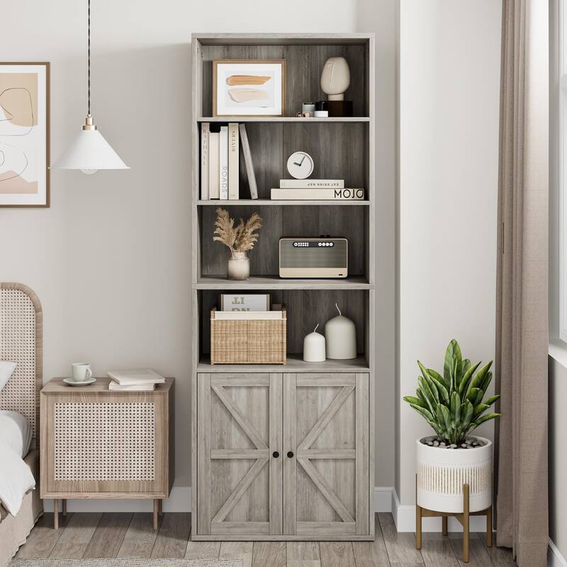 Bookcase with Doors Farmhouse Bookshelf