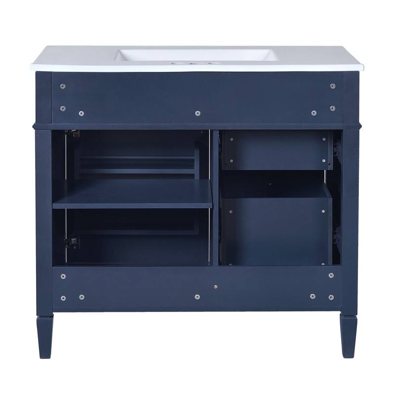 Modern Bathroom Vanity with Amber Storage, Ceramic Sink, 3 Drawers, Tip-Out Drawer, and Concealed Storage