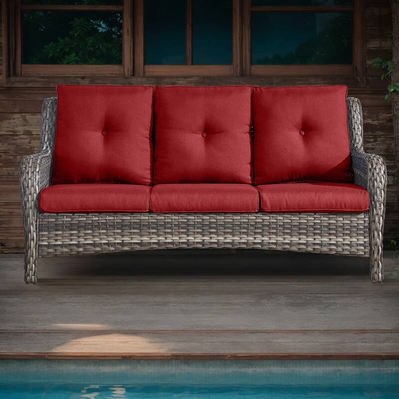 Pocassy 3-Seat Sofa Wicker Sofa PE Rattan - Grey - Red