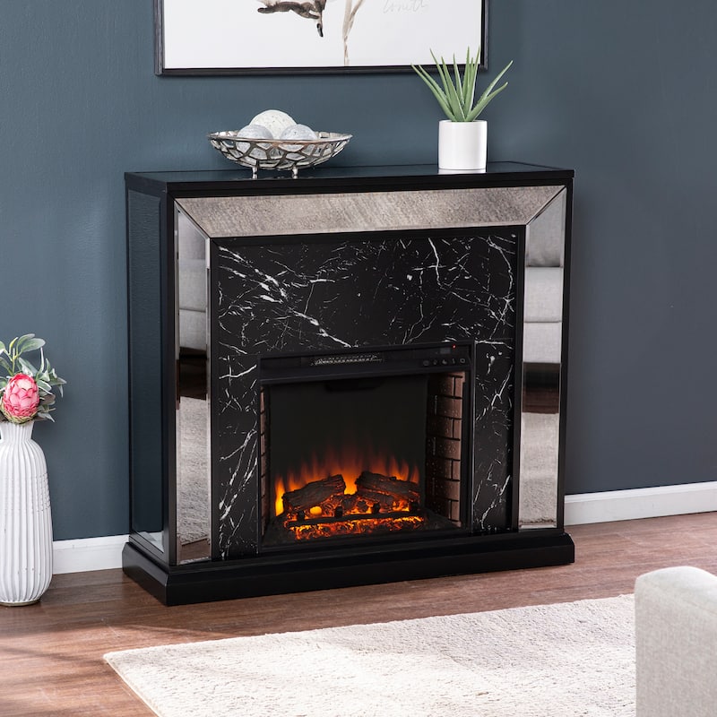 SEI Furniture Tranton Glam Silver/ Black Mirror Electric Fireplace