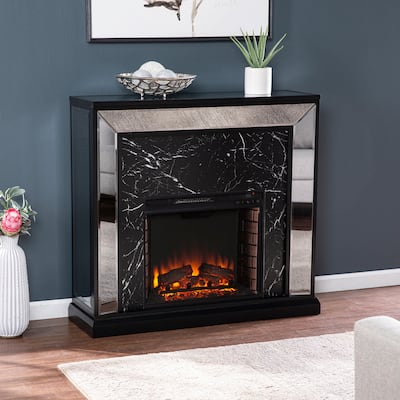 SEI Furniture Tranton Glam Silver/ Black Mirror Electric Fireplace