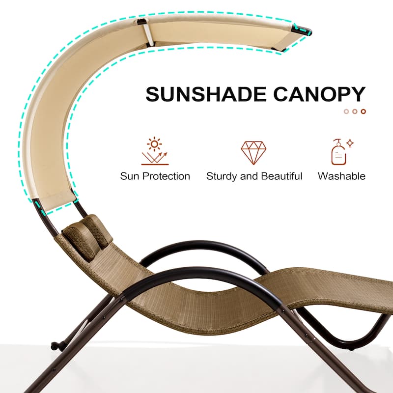 Outdoor Double Chaise Lounge Chair Double Sun Bed Lounger with Canopy Shade & Wheels - 72.83" D × 54.33" W ×65.35" H