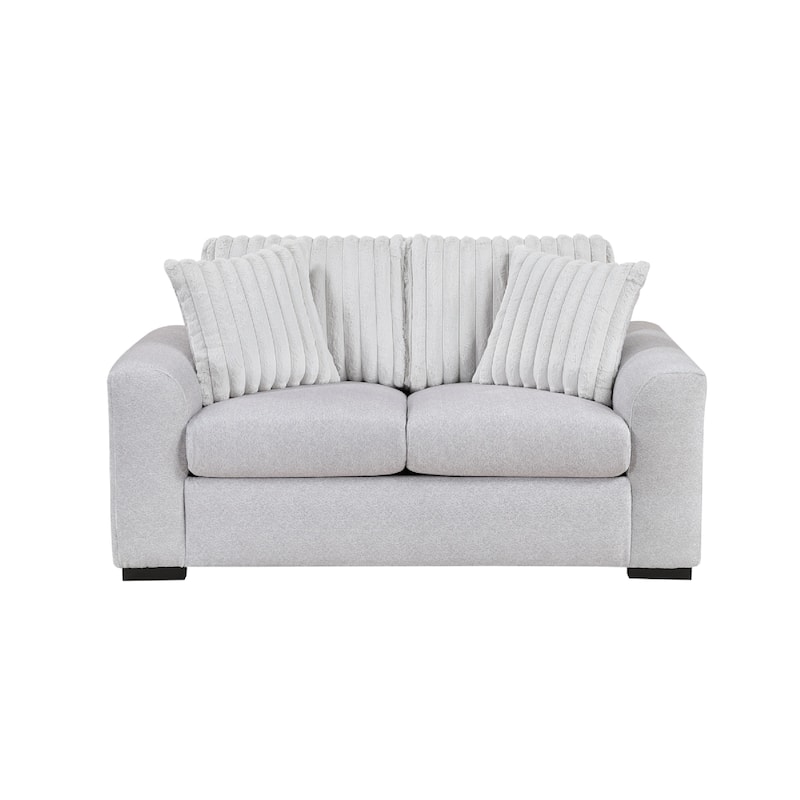 Zian Loveseat, Light Gray Microfiber and Corduroy, 2 Pillows, 66 Inch