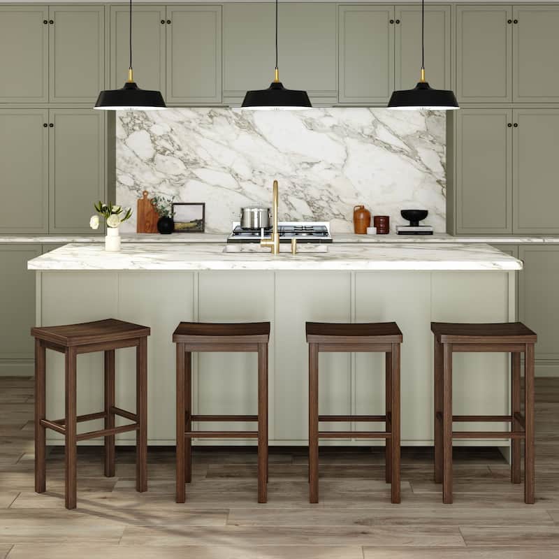 Now Furniture Solid Wood Backless Saddle Seat Bar Height Stool - Walnut - Set of 4