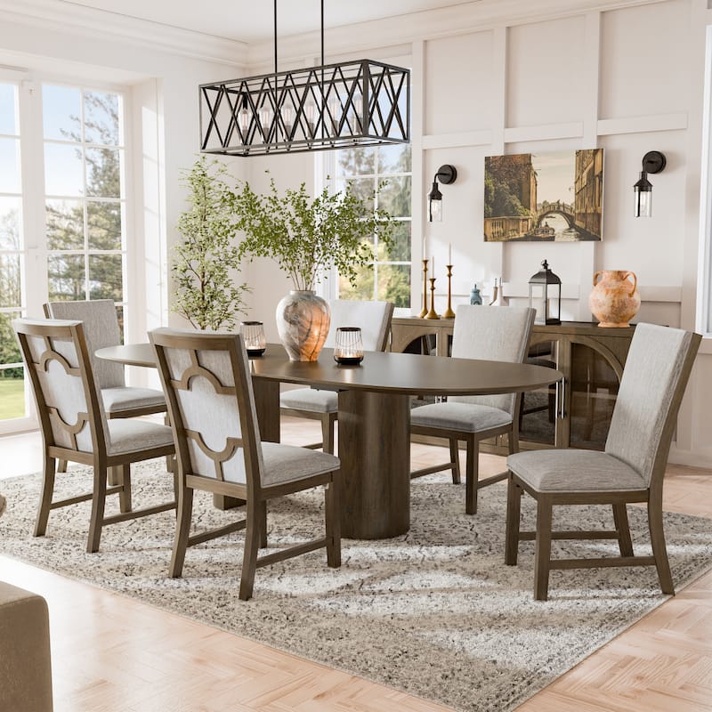 Furniture of America Lenn Modern Farmhouse 7-Piece Oak Wood Dining Table Set - Oak